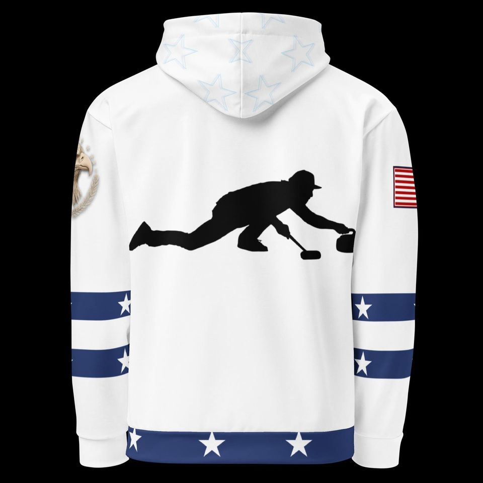 USA Curling- Hoodie, WHITE,   All Over Print Product, Expect three weeks for delivery