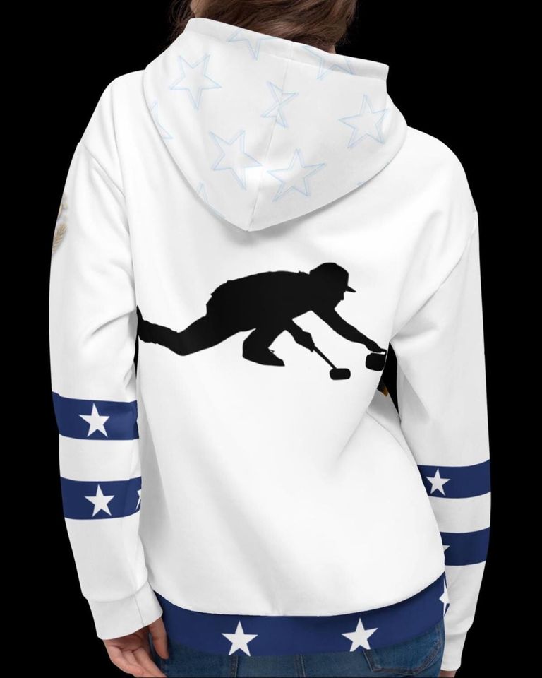 USA Curling- Hoodie, WHITE,   All Over Print Product, Expect three weeks for delivery