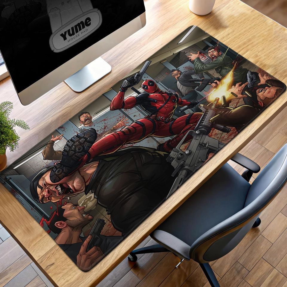 Deadpool Action Gaming Mouse Pad, Deadpool Desk Mat, Marvel Deadpool Comic Gift, Deadpool Fight Scene Gaming Mat, Deadpool Mouse Pad