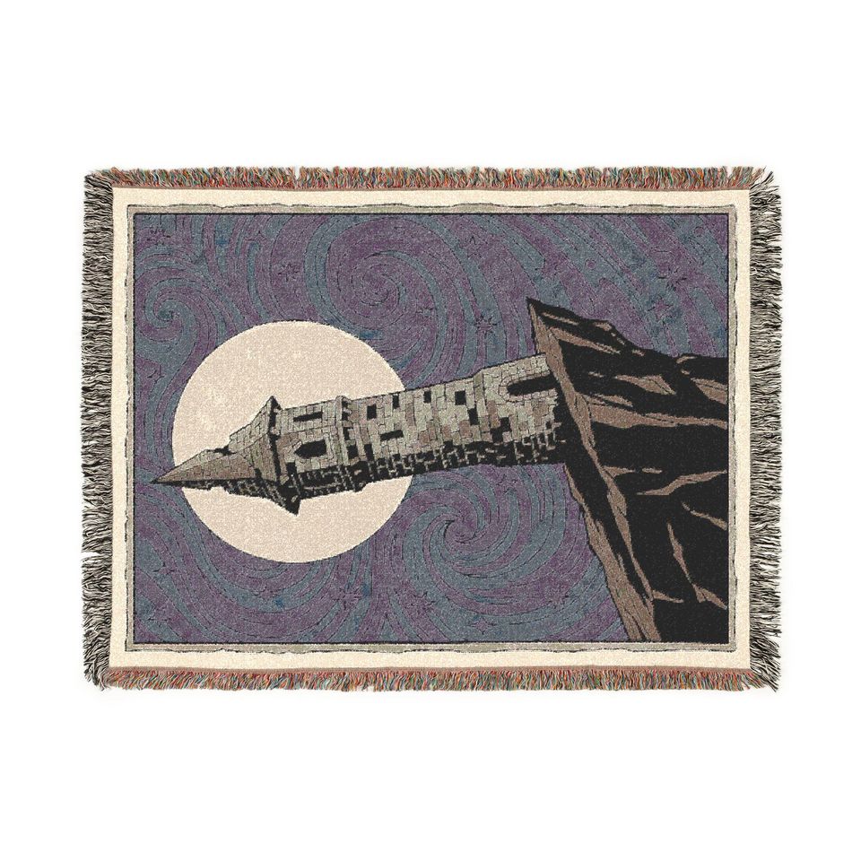 Wizard Tower Woven Blanket - Van Gogh Style Tapestry - Fantasy Castle Decor - Starry Night Art - Magic Landscape Gift - Witchy Moon Throw