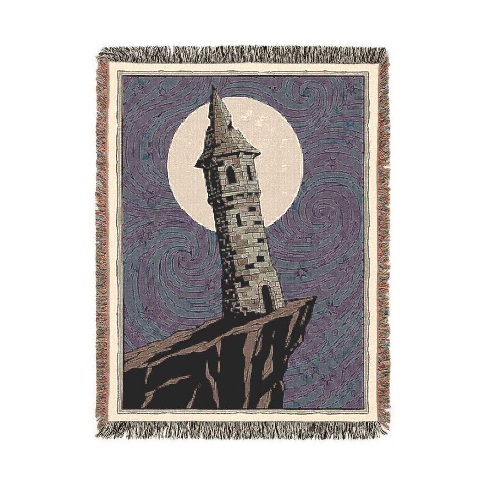 Wizard Tower Woven Blanket - Van Gogh Style Tapestry - Fantasy Castle Decor - Starry Night Art - Magic Landscape Gift - Witchy Moon Throw