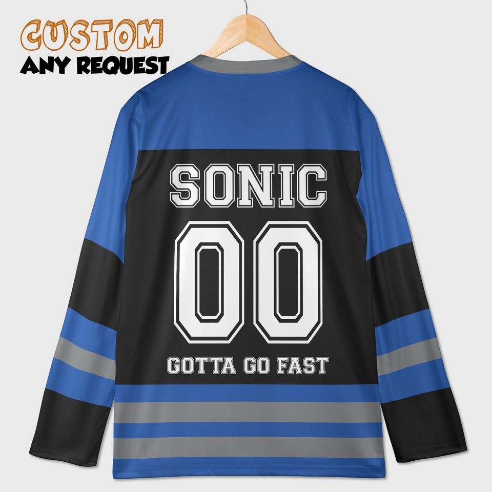 Personalized Sonic Hockey Jersey, Custom Sonic the Hedgehog Jersey, Hockey Fan Lover Gift, Hockey Team Outfit