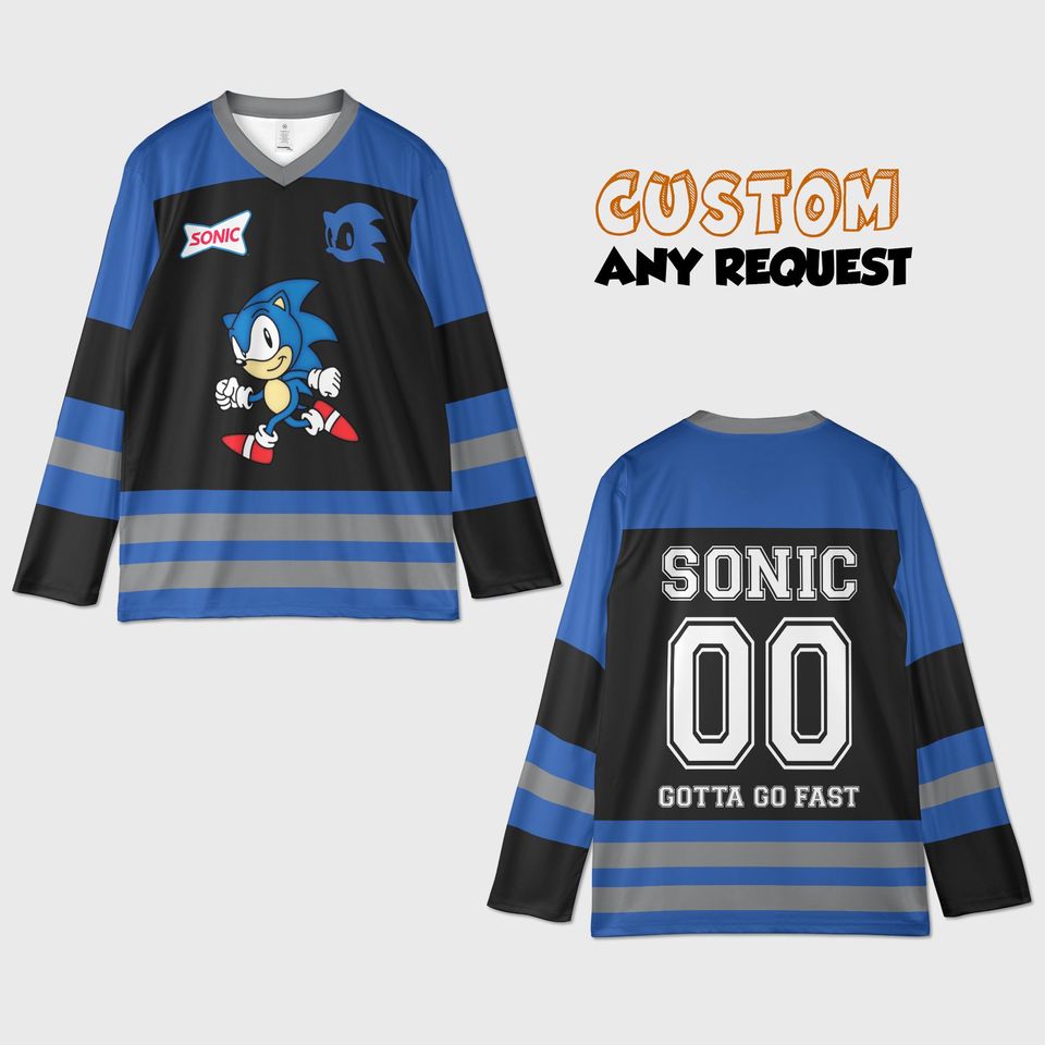 Personalized Sonic Hockey Jersey, Custom Sonic the Hedgehog Jersey, Hockey Fan Lover Gift, Hockey Team Outfit