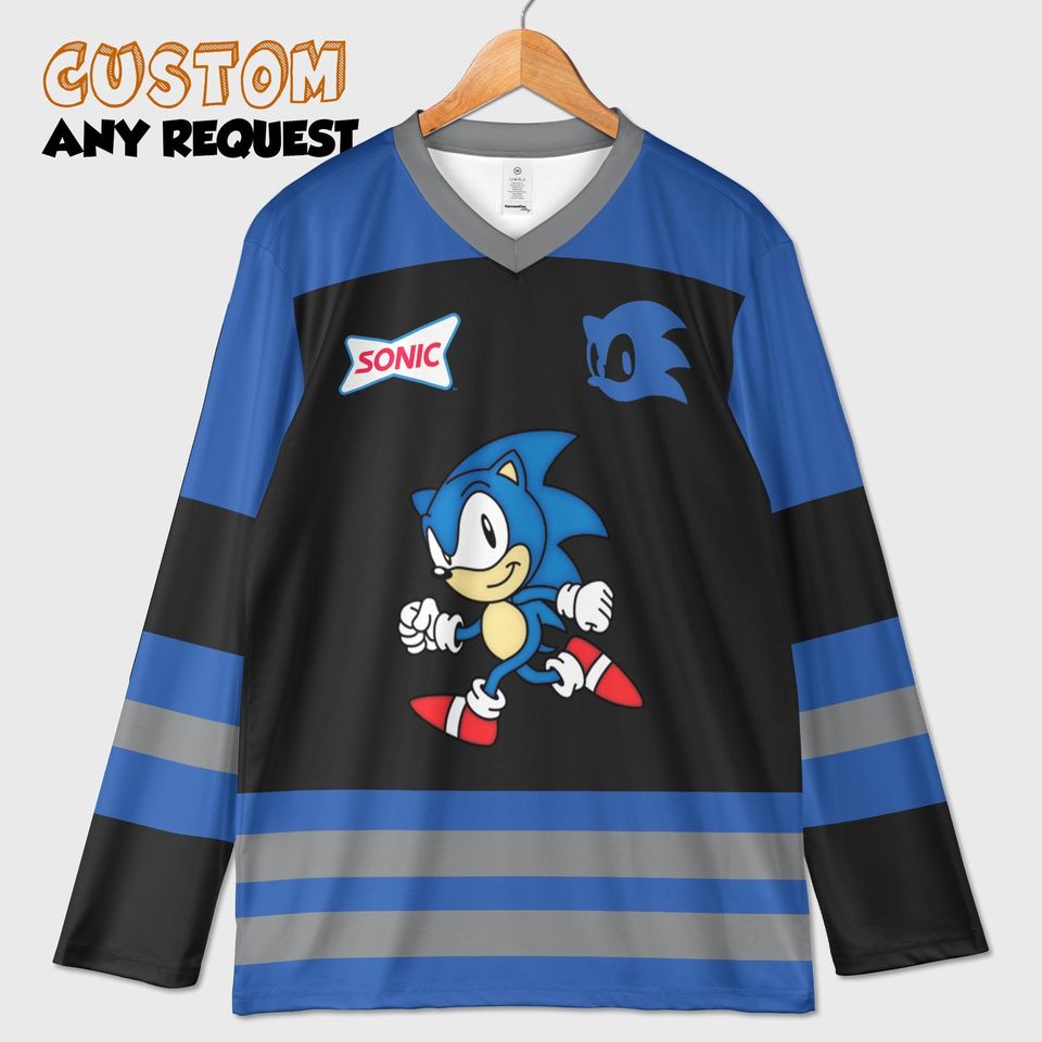 Personalized Sonic Hockey Jersey, Custom Sonic the Hedgehog Jersey, Hockey Fan Lover Gift, Hockey Team Outfit