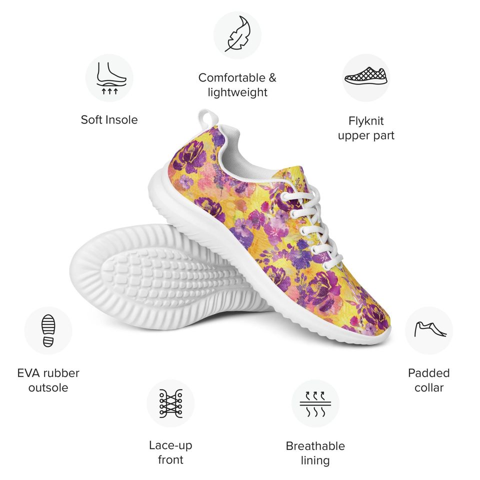 Bold Bloom Womens Athletic Shoes  Watercolor Floral Print Sneakers