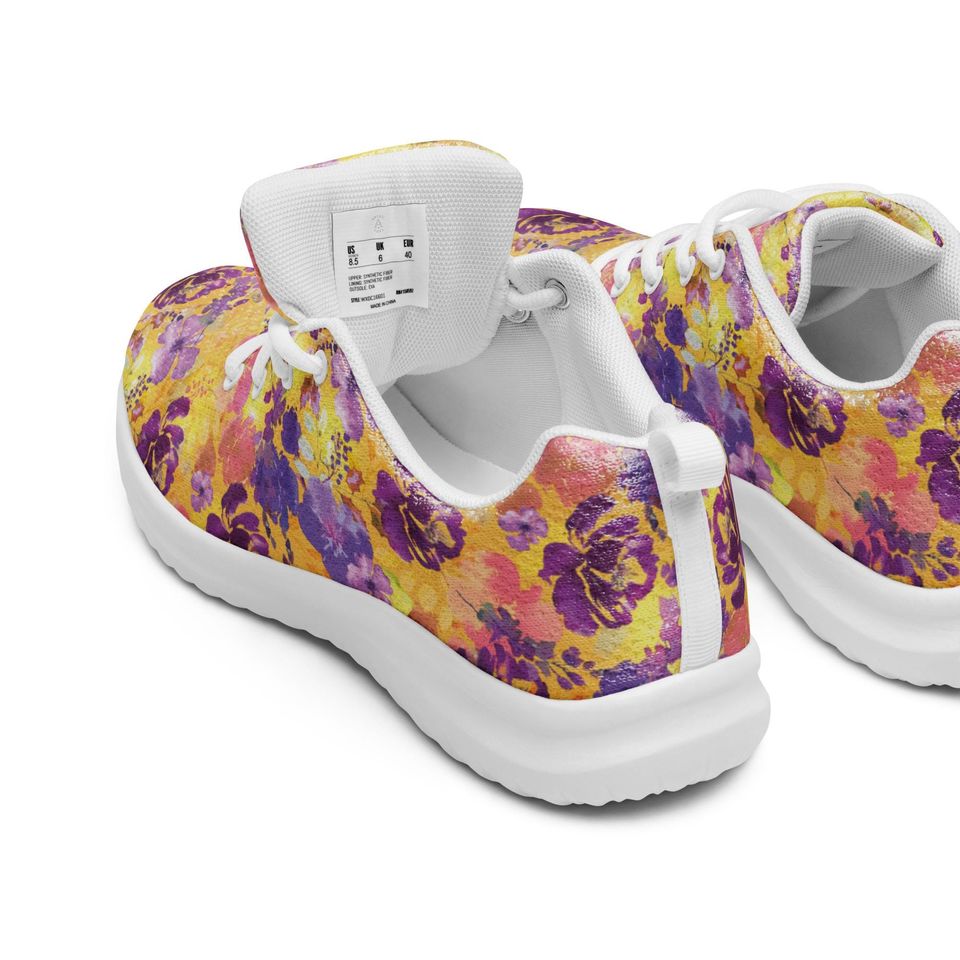 Bold Bloom Womens Athletic Shoes  Watercolor Floral Print Sneakers