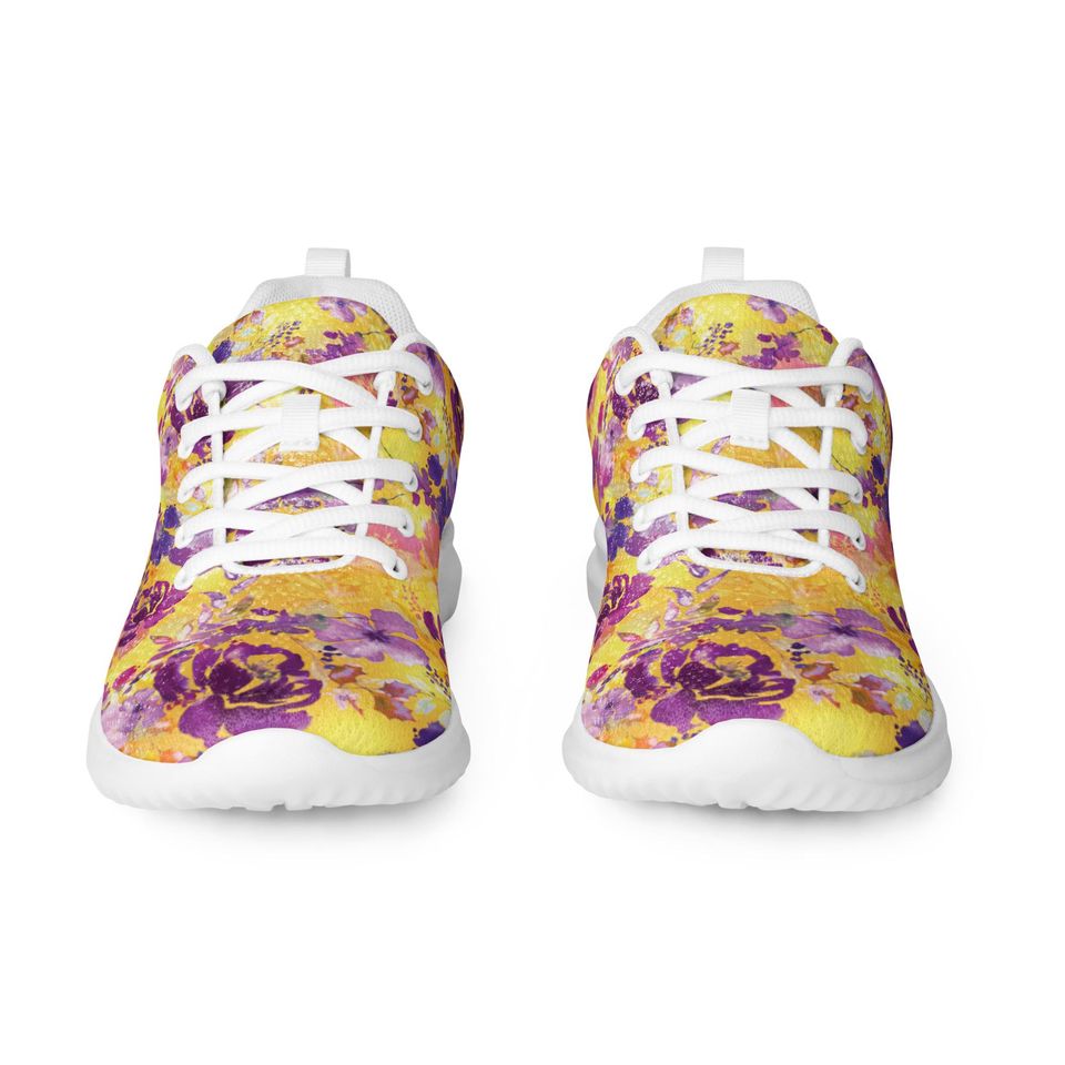 Bold Bloom Womens Athletic Shoes  Watercolor Floral Print Sneakers