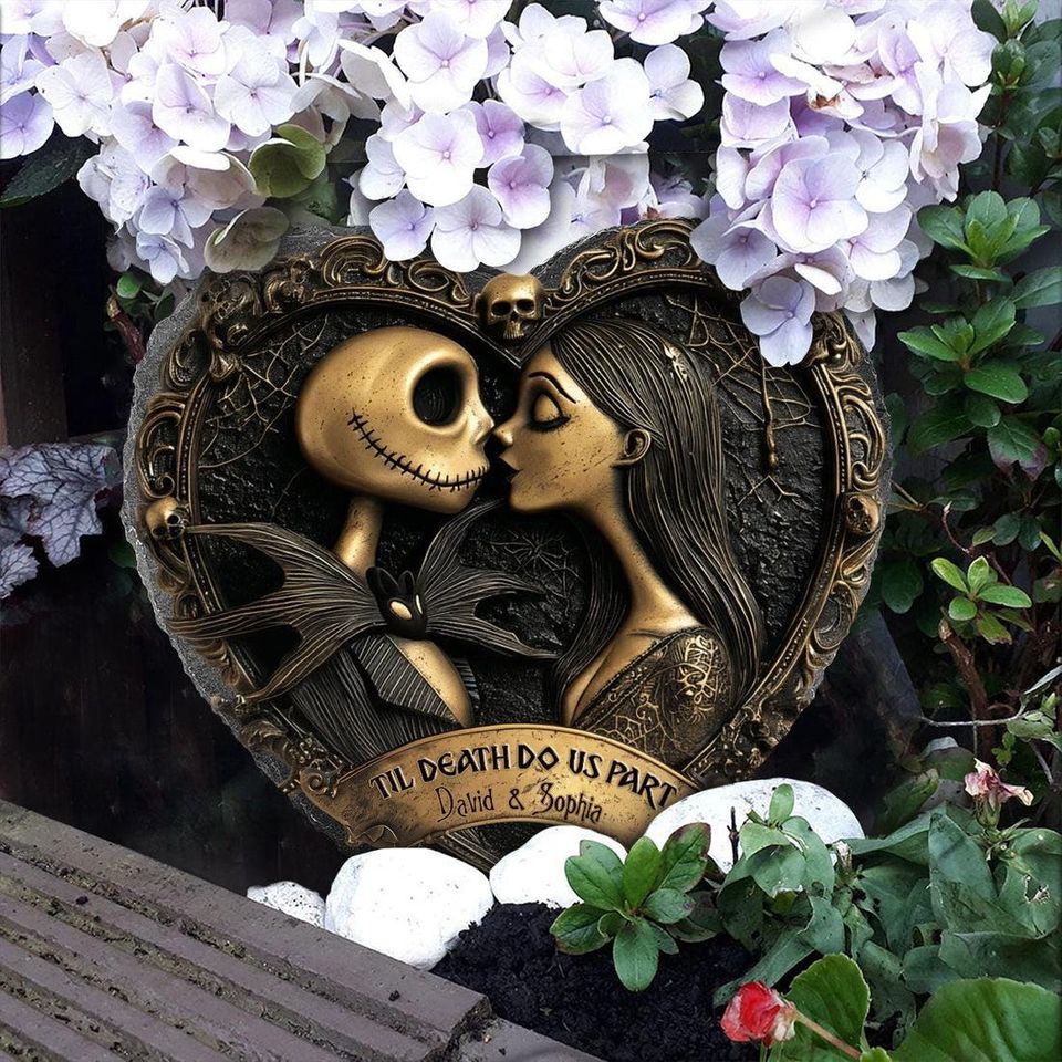 Jack & Sally Couple Stone Plaque, Dark Romance Gift, Custom Couple Names, Personalized Love Decor