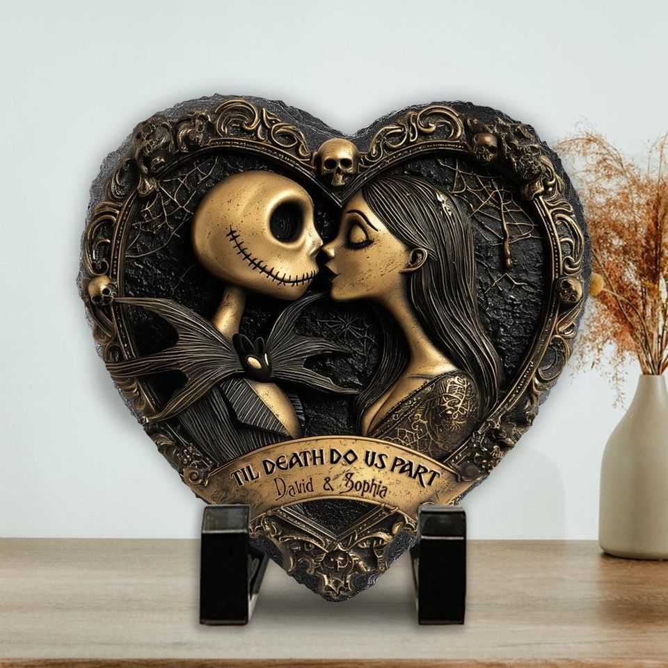 Jack & Sally Couple Stone Plaque, Dark Romance Gift, Custom Couple Names, Personalized Love Decor