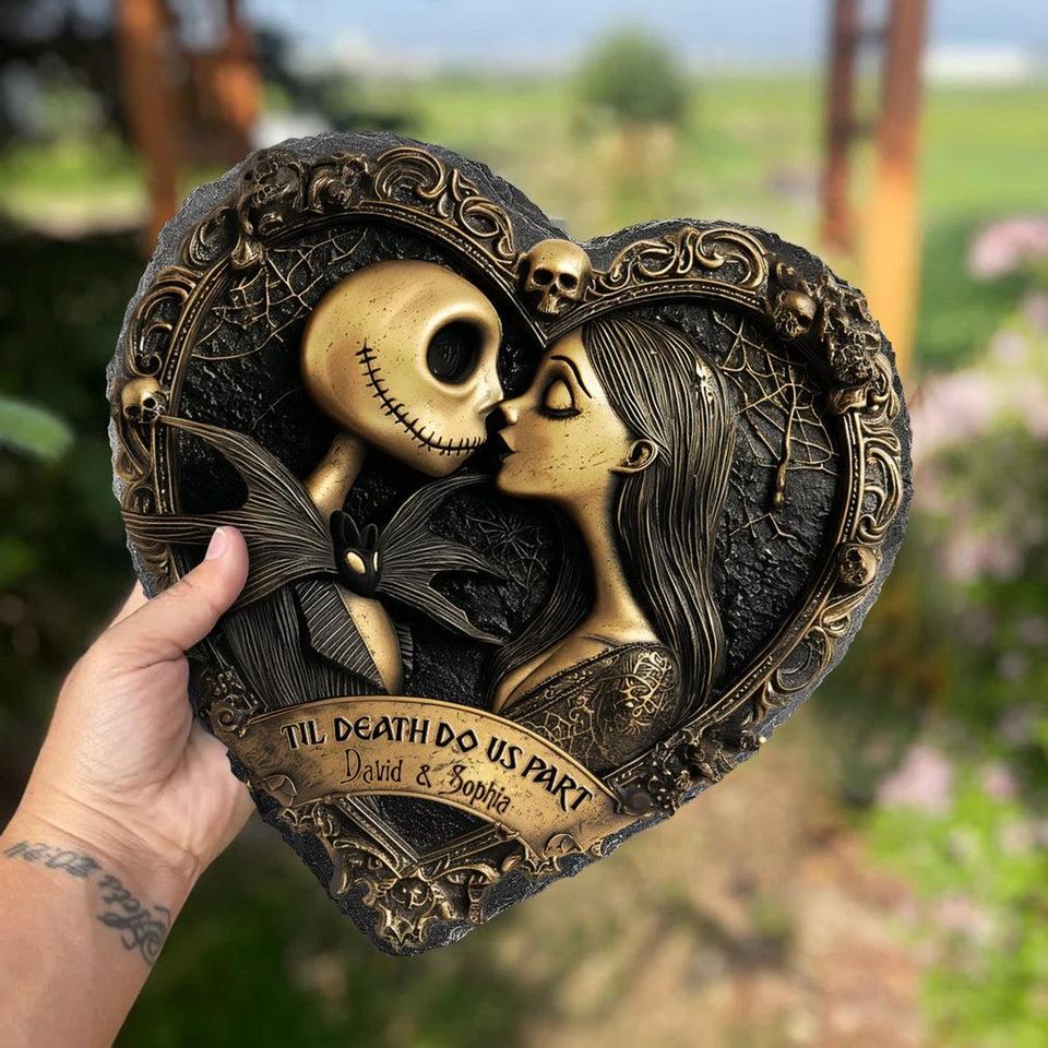 Jack & Sally Couple Stone Plaque, Dark Romance Gift, Custom Couple Names, Personalized Love Decor