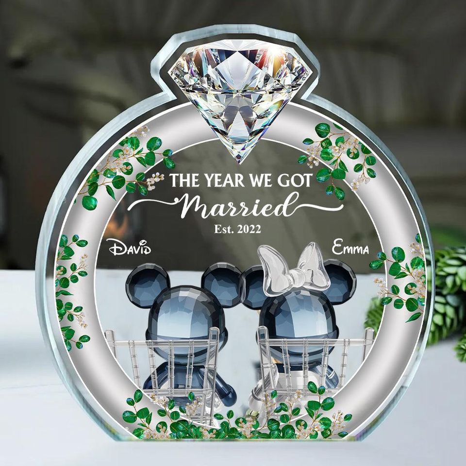 Personalized  Wedding Acrylic Plaque, Custom Mouse Cartoon Couple,  Bride and Groom Anniversary Gift