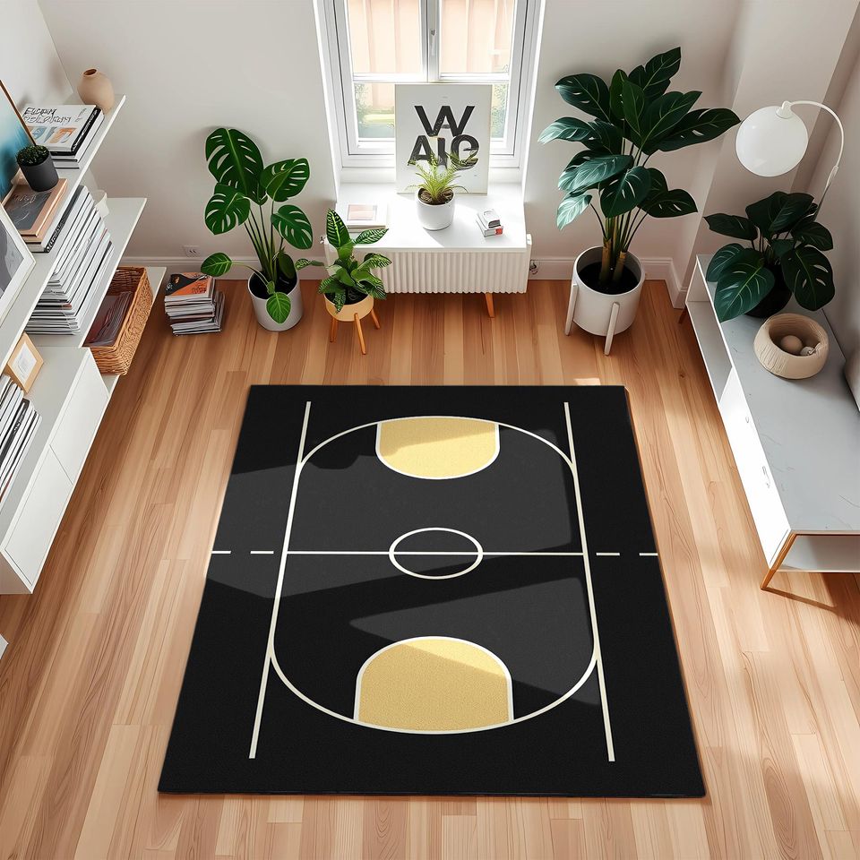 Basketball Court Rug: Modern Sports Room Decor, Game Room Carpet