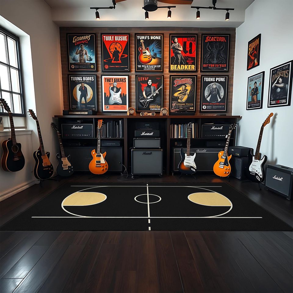 Basketball Court Rug: Modern Sports Room Decor, Game Room Carpet