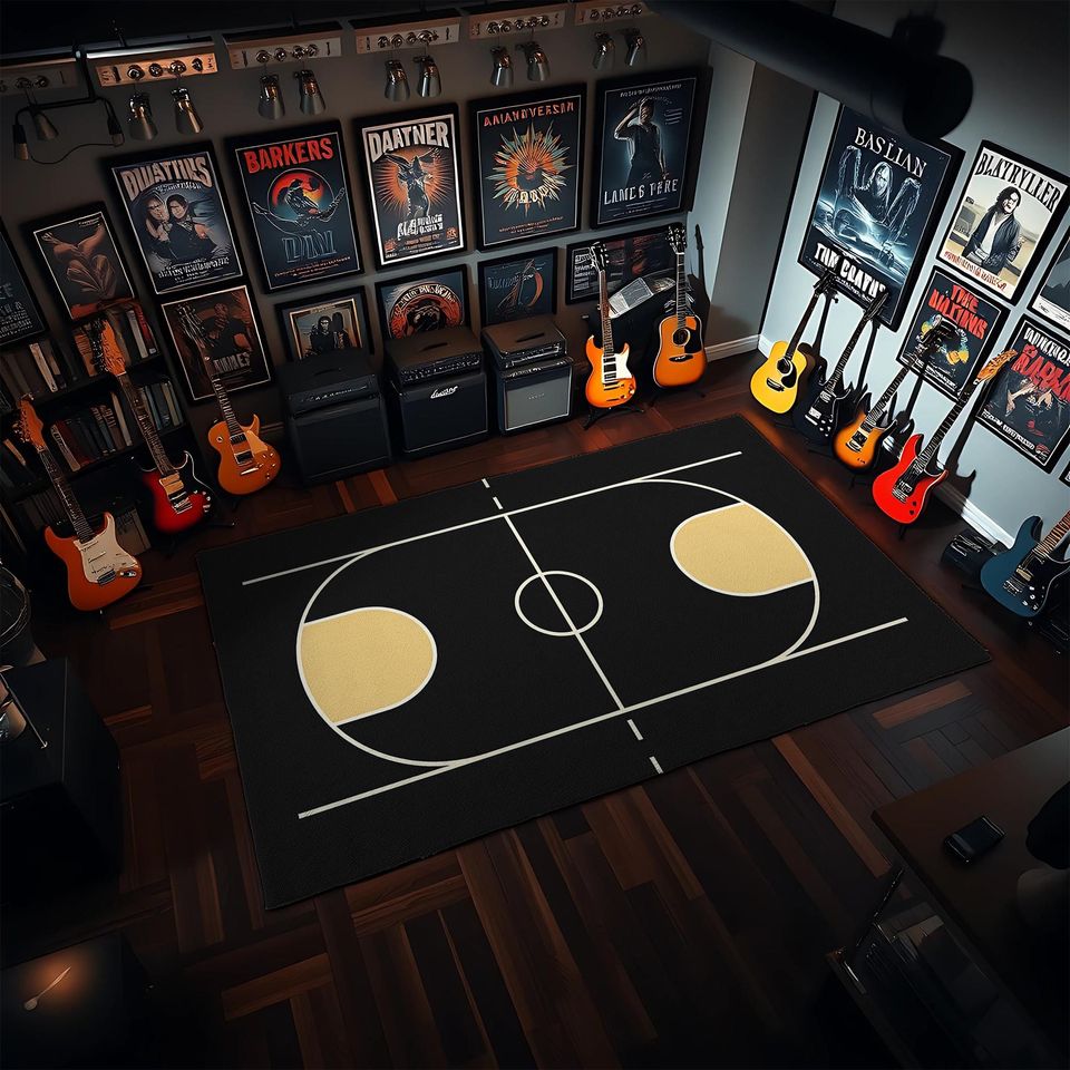 Basketball Court Rug: Modern Sports Room Decor, Game Room Carpet