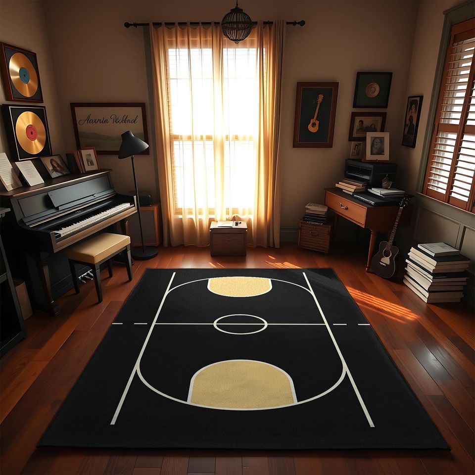 Basketball Court Rug: Modern Sports Room Decor, Game Room Carpet