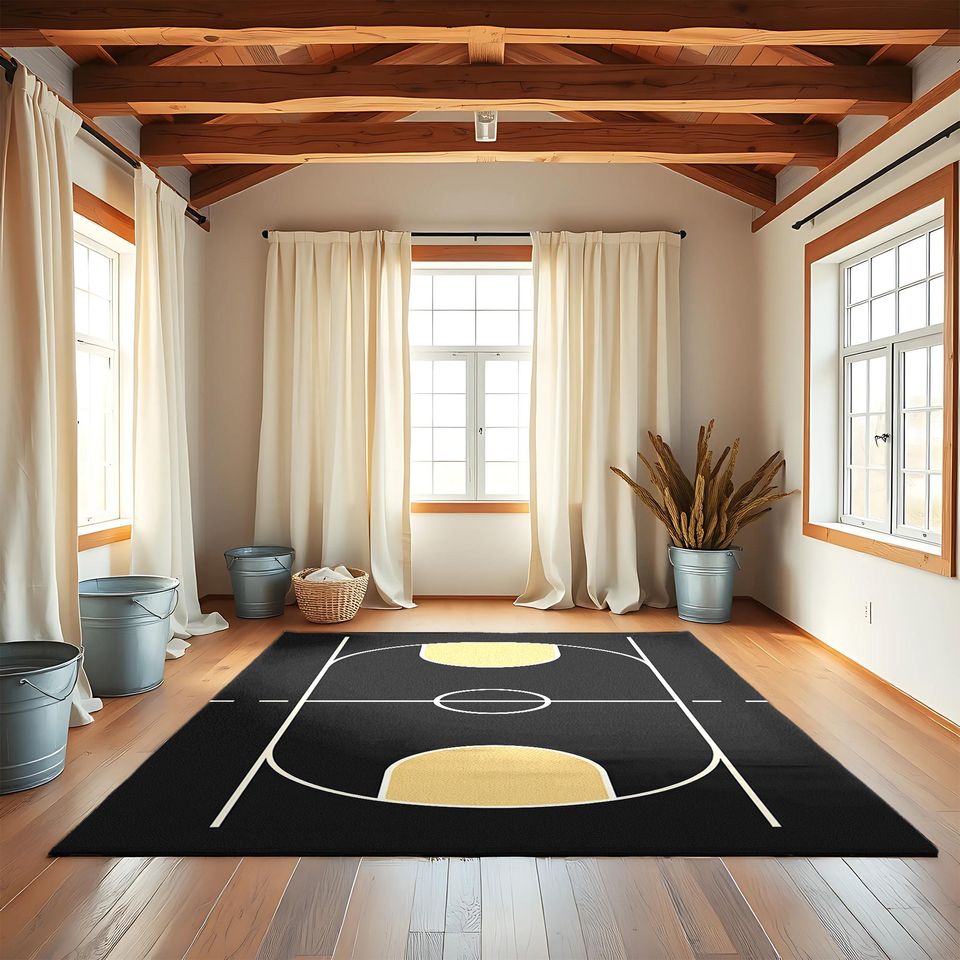 Basketball Court Rug: Modern Sports Room Decor, Game Room Carpet