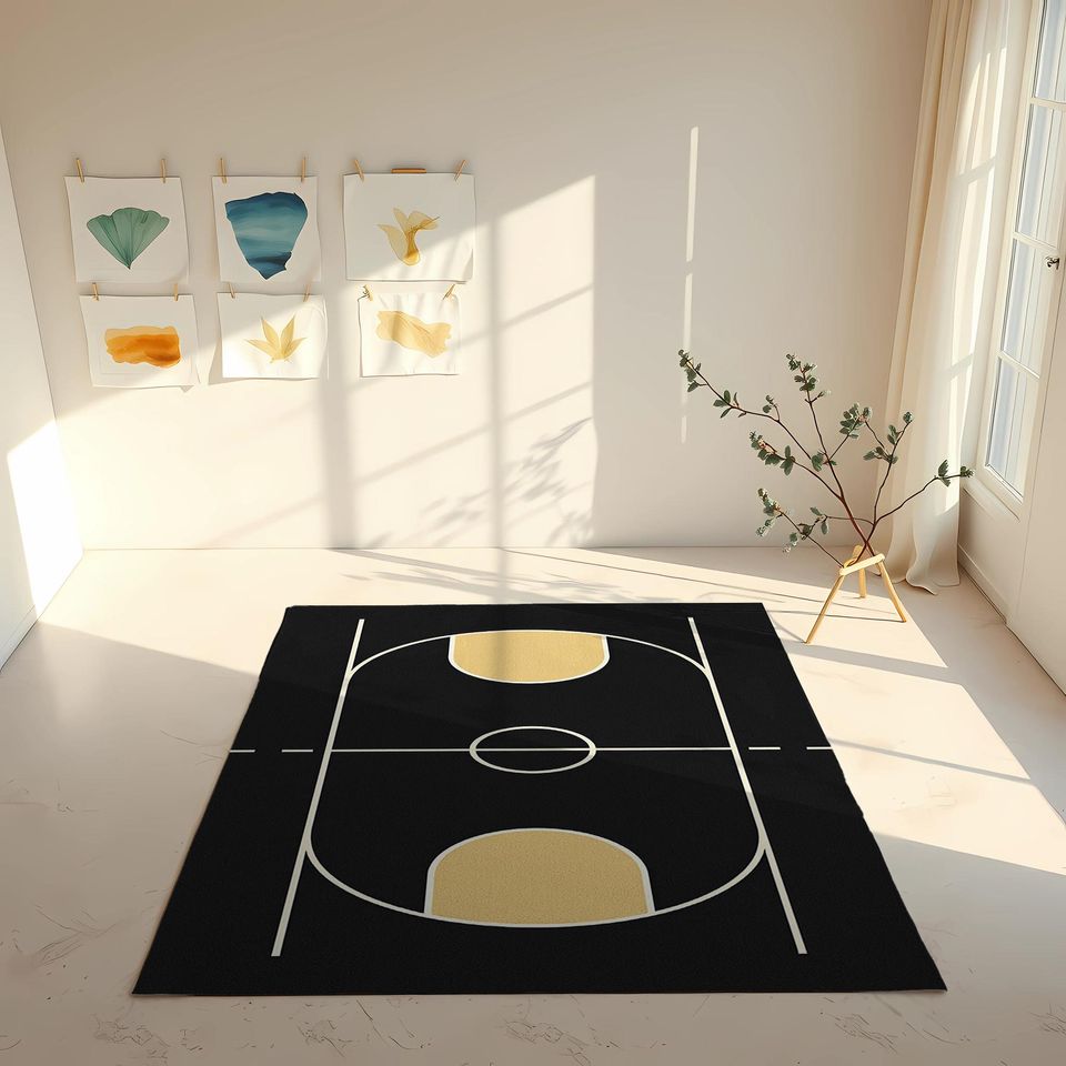 Basketball Court Rug: Modern Sports Room Decor, Game Room Carpet