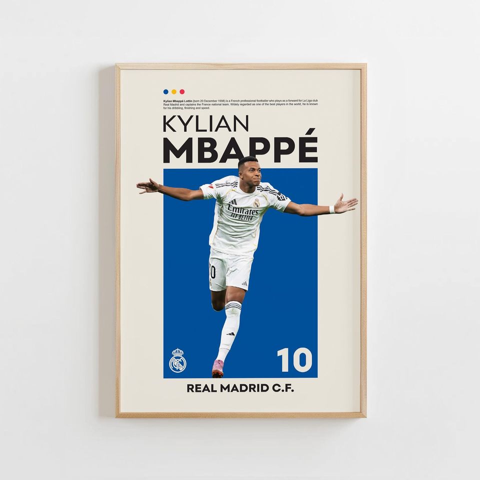 Kylian Mbappe Poster, Real Madrid Poster, French Footballer Print, Vertical Matte Poster