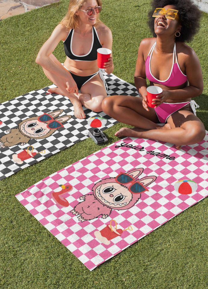 Personalized Labubu Style Beach Towel - Custom Name - Modern Design - Summer Colors