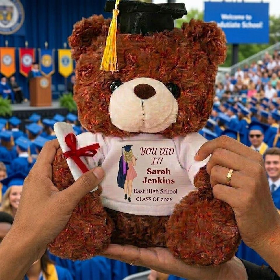 Custom Photo Graduation Teddy Bear, Personalized Grad Plush Gift, Class of 2026 Bear with Name, School Year Keepsake