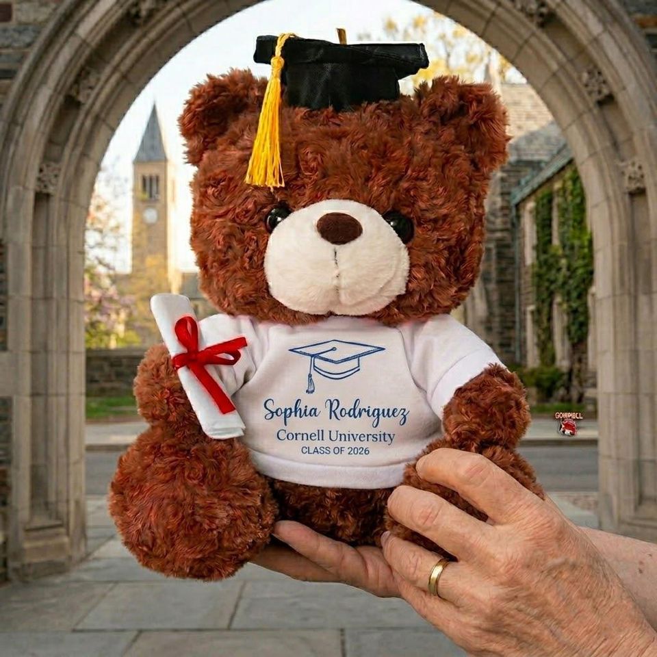 Custom Photo Graduation Teddy Bear, Personalized Grad Plush Gift, Class of 2026 Bear with Name, School Year Keepsake