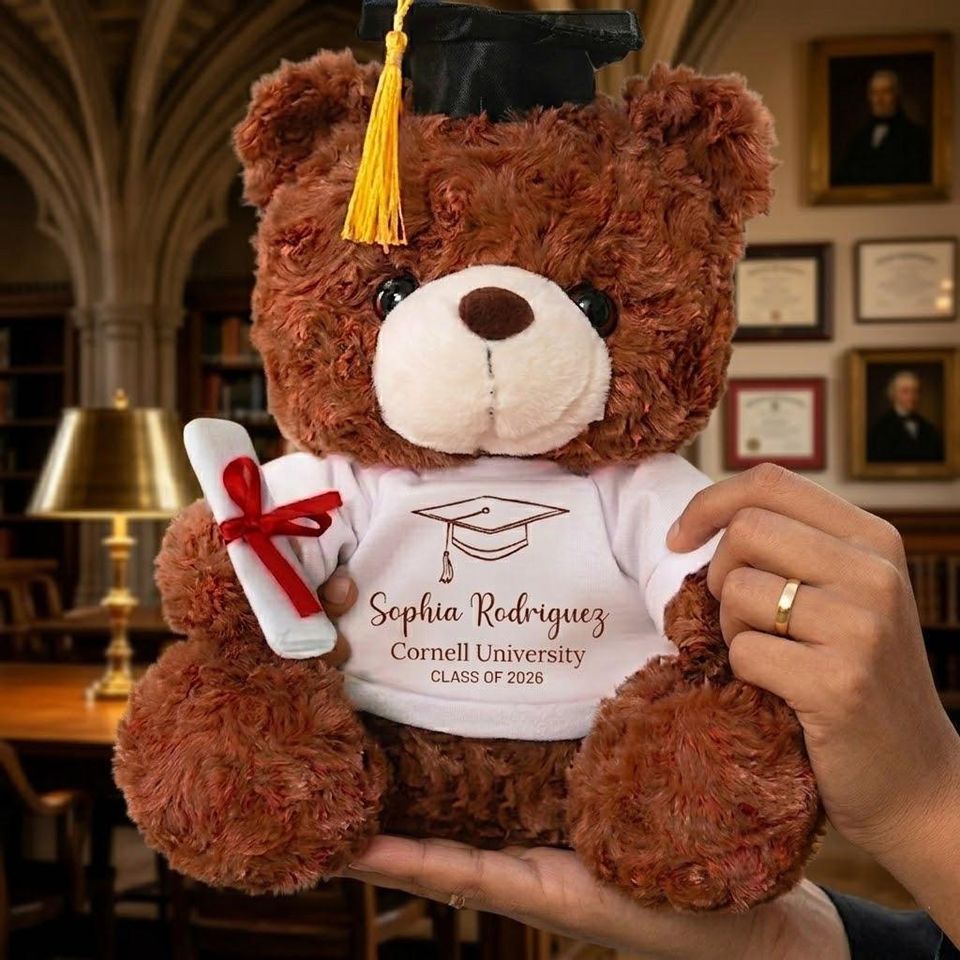 Custom Photo Graduation Teddy Bear, Personalized Grad Plush Gift, Class of 2026 Bear with Name, School Year Keepsake