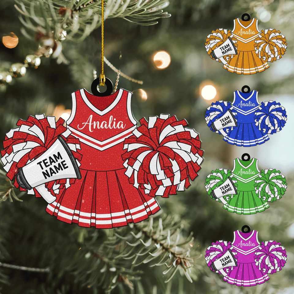 Personalized Cheerleader Uniform Ornament, Custom Team Name Christmas Gift, Cheer Xmas Tree Decor, Holiday Keepsake
