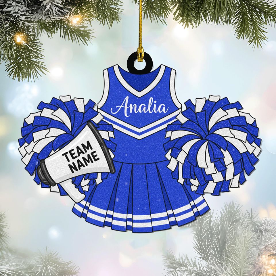 Personalized Cheerleader Uniform Ornament, Custom Team Name Christmas Gift, Cheer Xmas Tree Decor, Holiday Keepsake