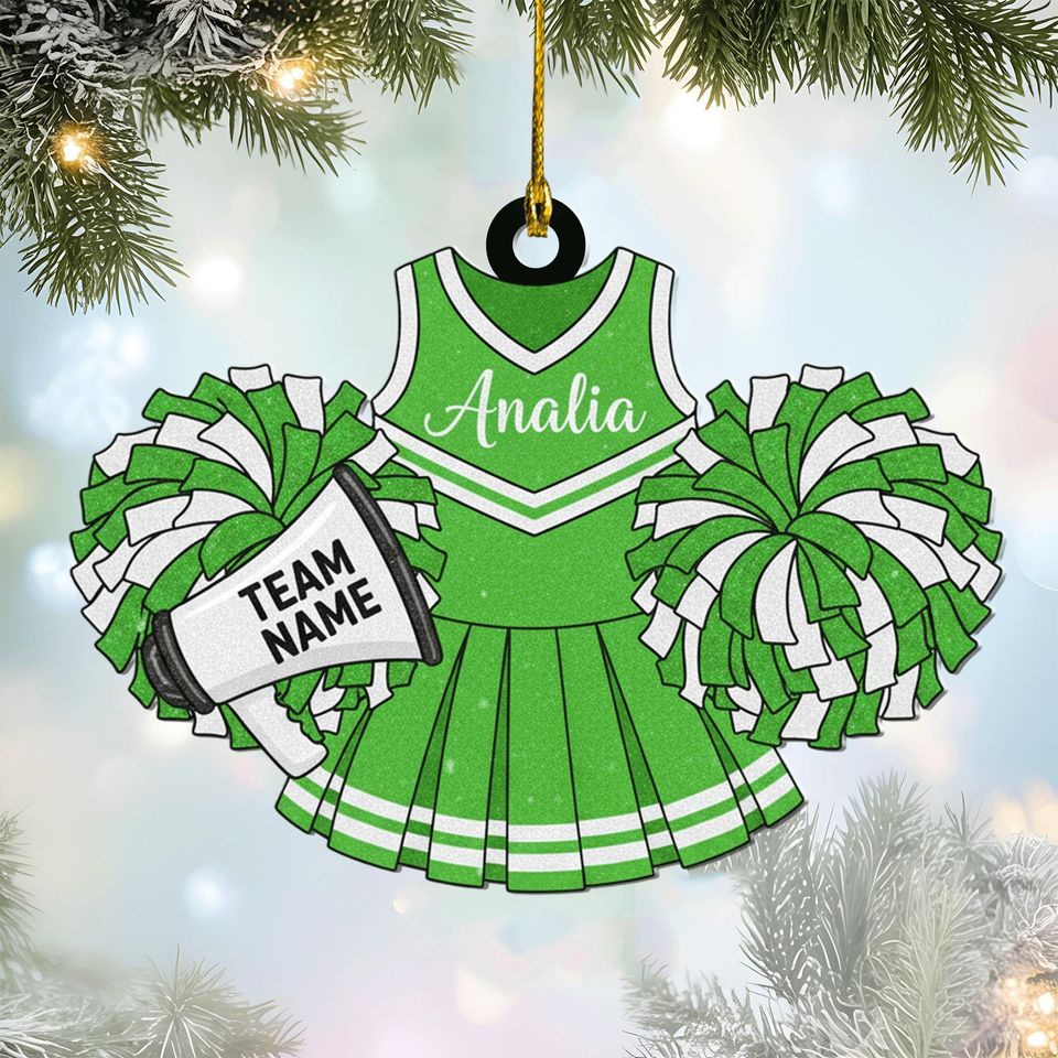Personalized Cheerleader Uniform Ornament, Custom Team Name Christmas Gift, Cheer Xmas Tree Decor, Holiday Keepsake