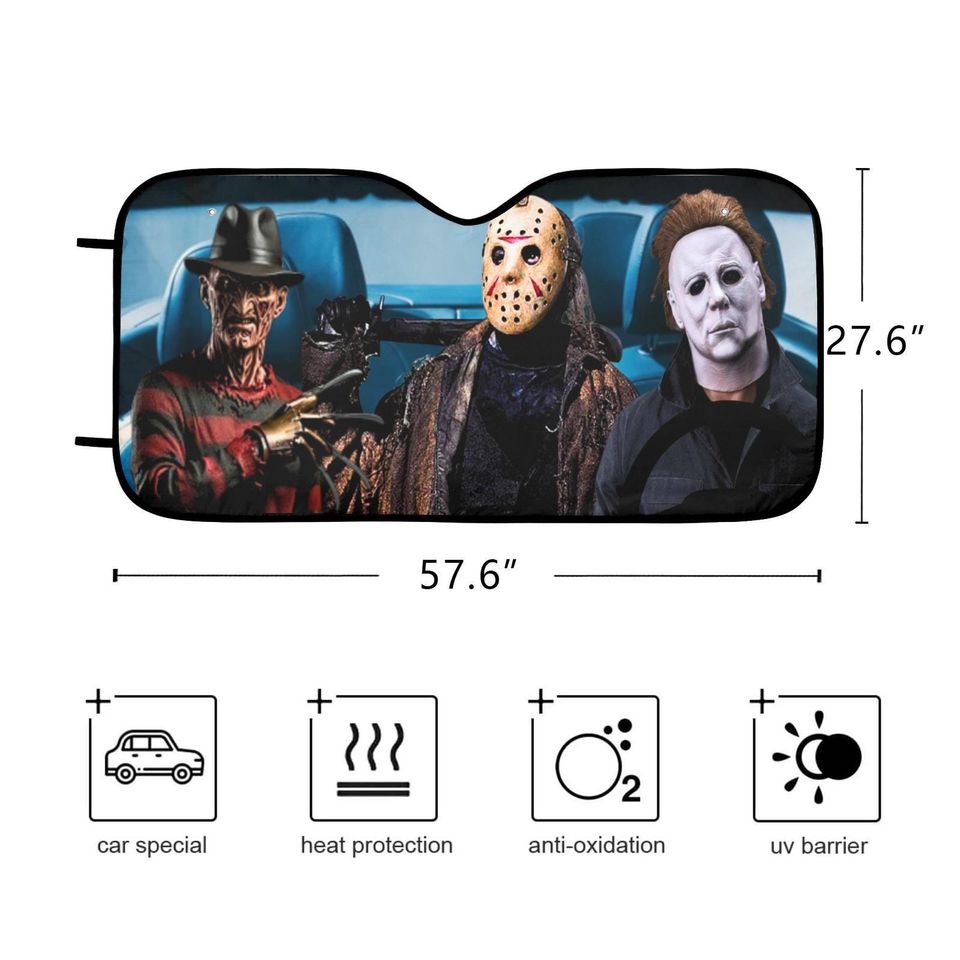 Slasher Squad Car Sun Shade  Freddy, Jason & Michael Carpool from Hell