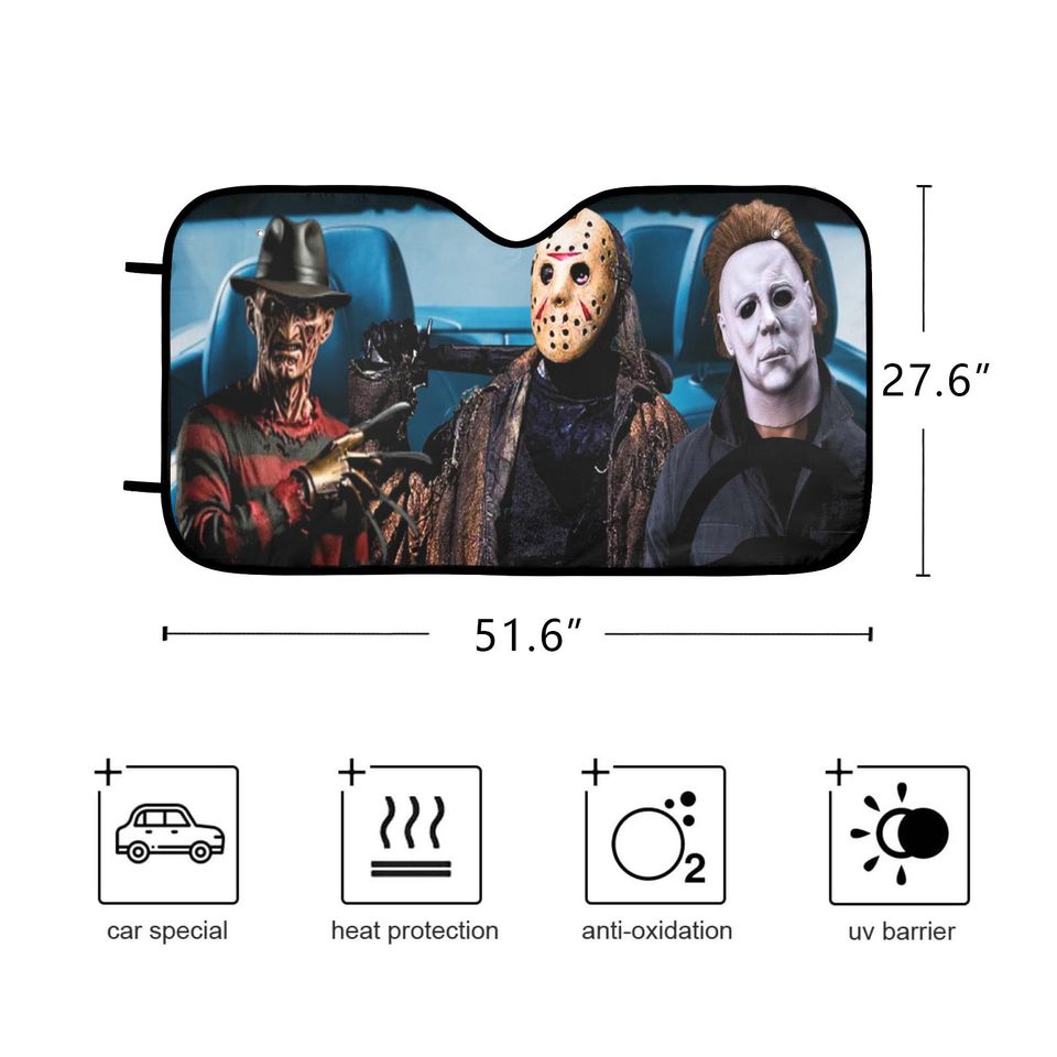 Slasher Squad Car Sun Shade  Freddy, Jason & Michael Carpool from Hell