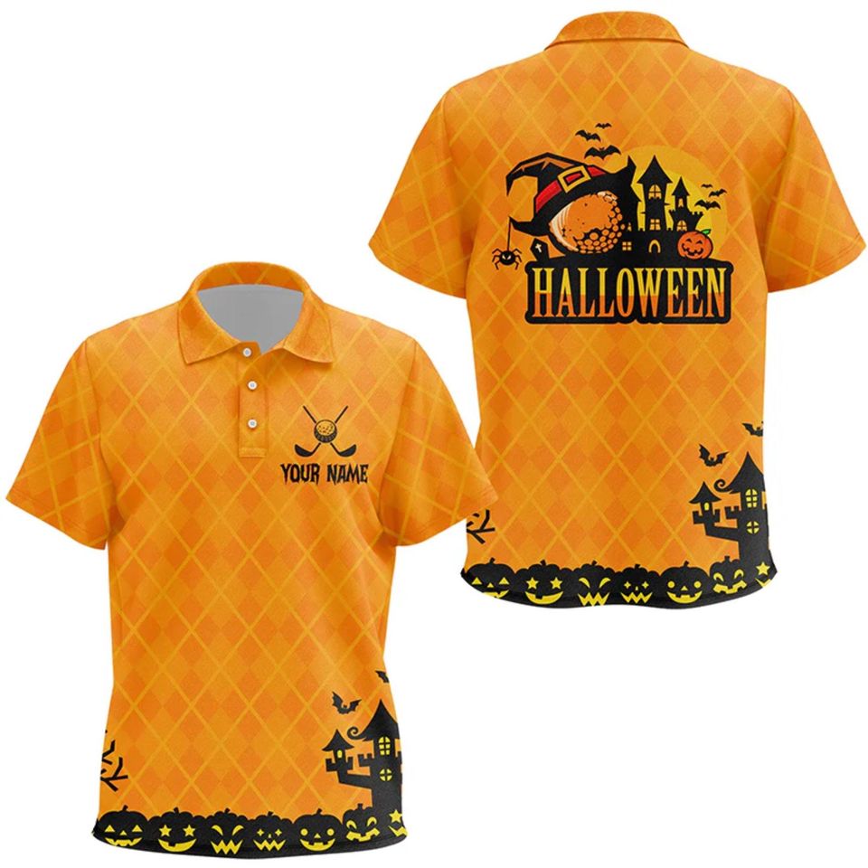 Halloween Golf Polo: Custom Pumpkin, Witch Hat Design