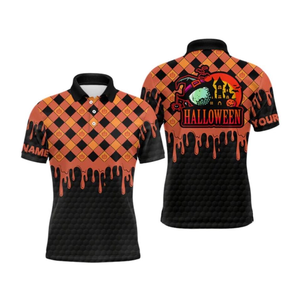 Personalized Halloween Bowling Polo Shirt: Creepy Drip Design