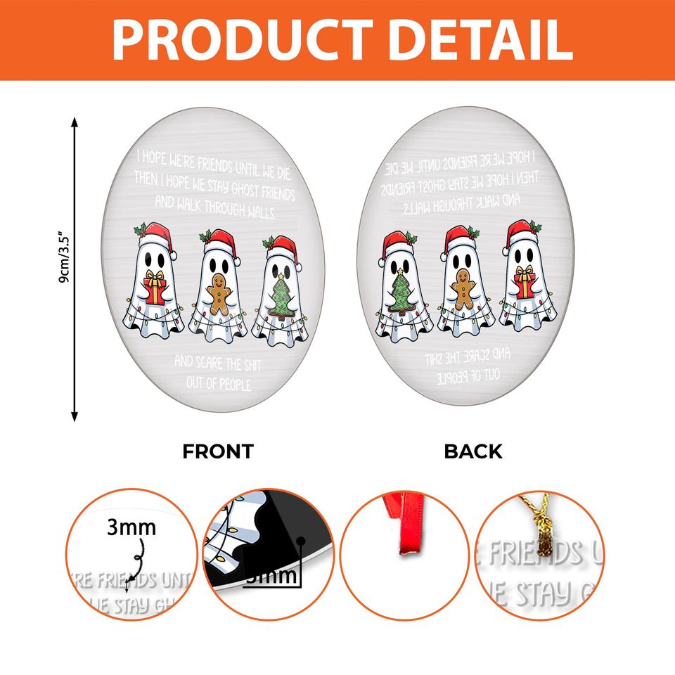 Personalized Ghost Friends Ornament Customized Transparent Acrylic Christmas Quote, Funny Holiday Ornament for Friends, Custom Gift Keepsake