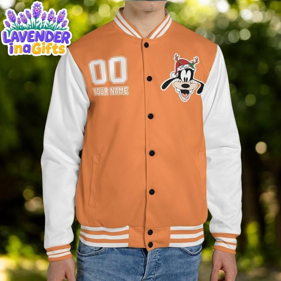 Custom Winter Goofy Basic Happy Jacket, Personalized Disney Varsity - Windproof Knit Fabric, Snap Button, Unisex Gift