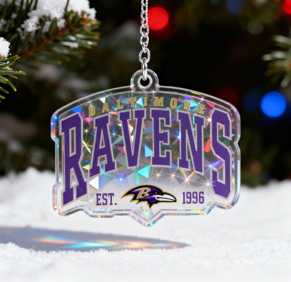 Holographic Baltimore Ravens Ornament, football Christmas Decor