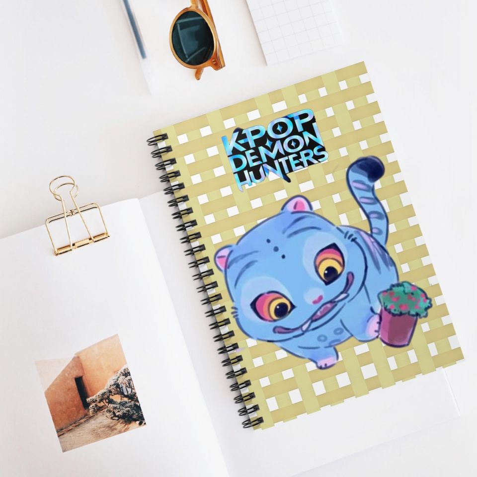 K-Pop Demon Hunters, Derpy Spiral Notebook, Cute Cat Journal