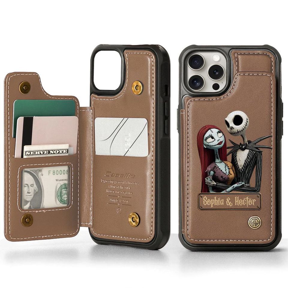 Personalized Jack and Sally PU Leather Wallet Phone Case - Halloween Gift