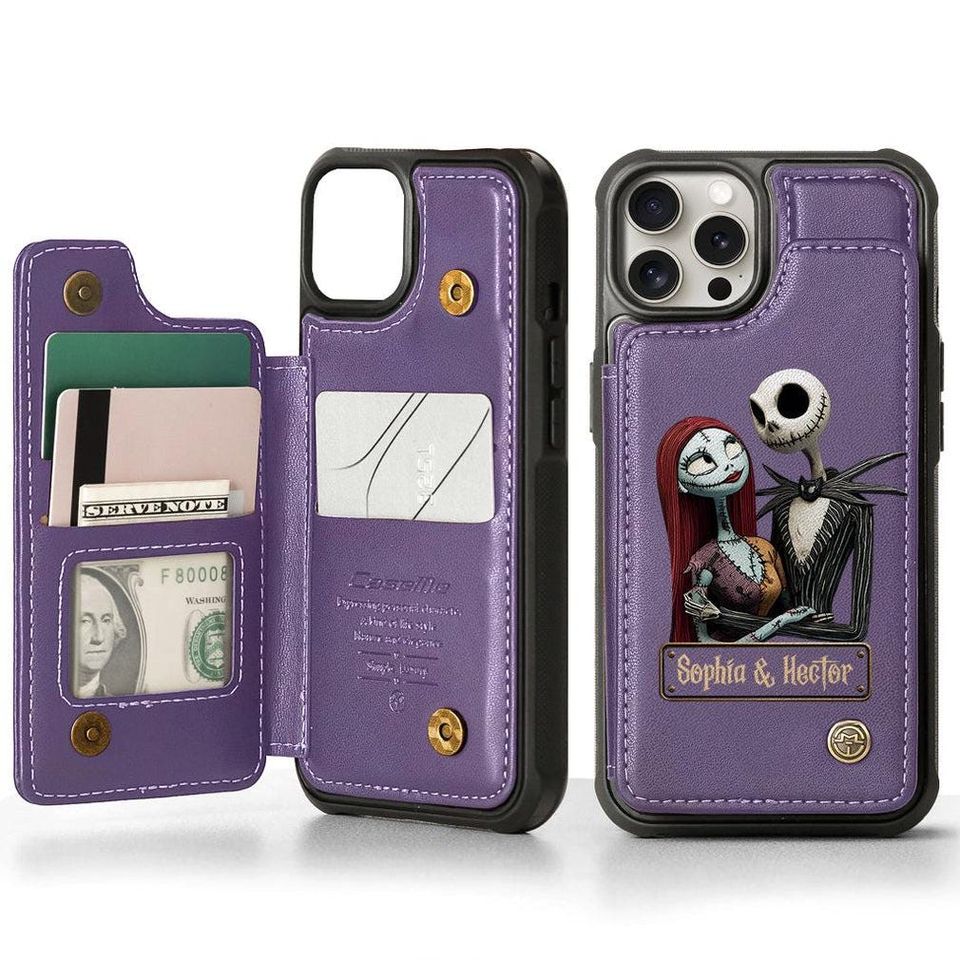 Personalized Jack and Sally PU Leather Wallet Phone Case - Halloween Gift