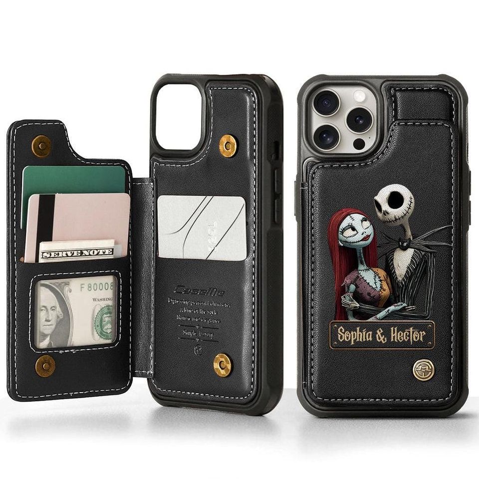 Personalized Jack and Sally PU Leather Wallet Phone Case - Halloween Gift
