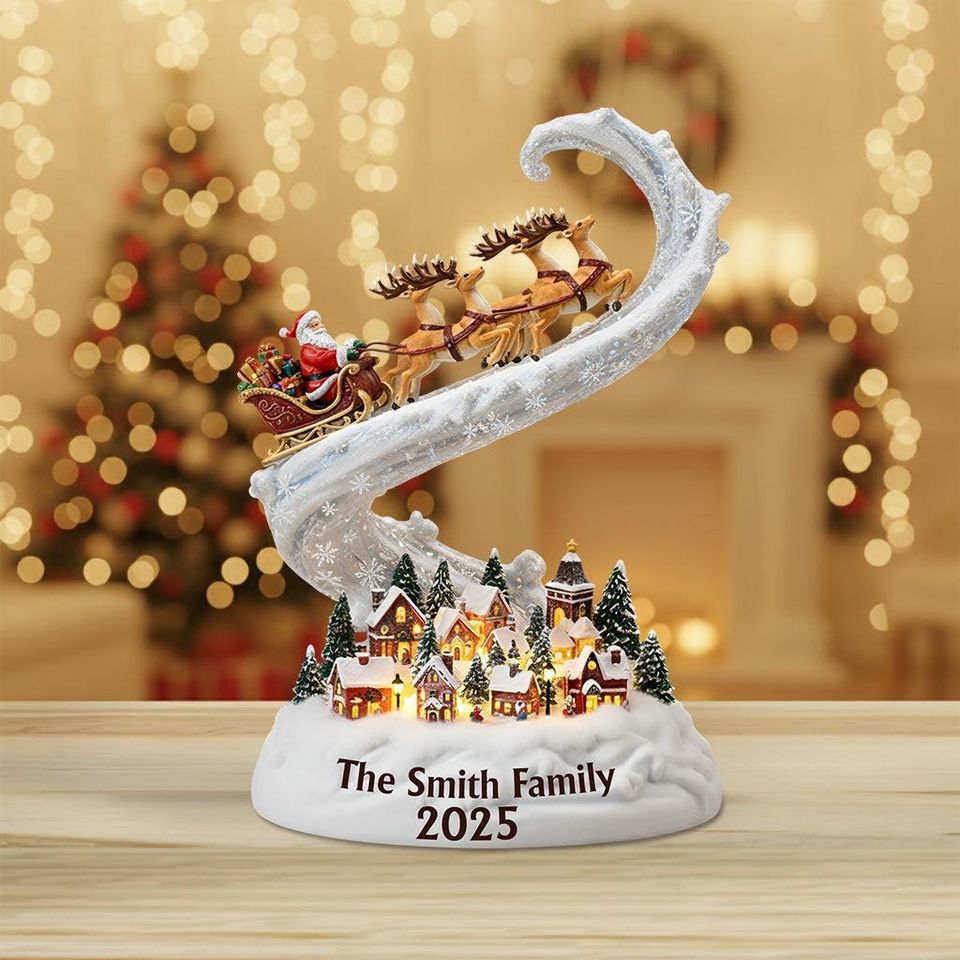 Personalized Santa Sleigh Plaque, Light Up Christmas Decoration, Custom Family Name