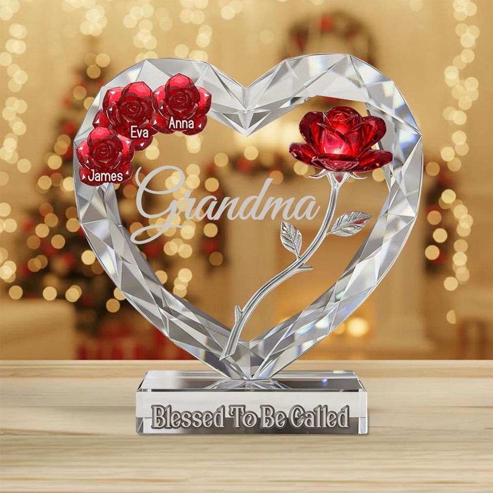 Personalized Acrylic Heart Plaque for Grandma | Custom Rose Keepsake