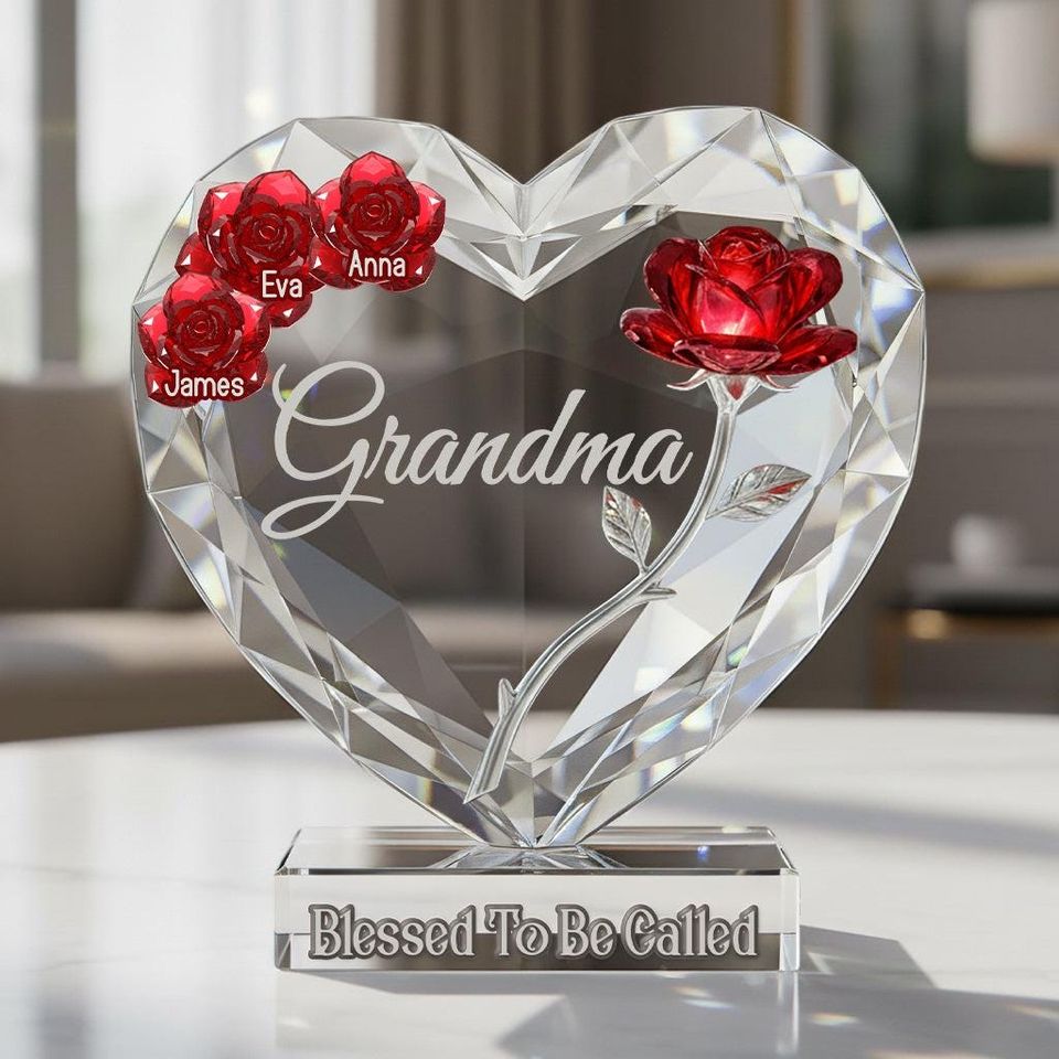 Personalized Acrylic Heart Plaque for Grandma | Custom Rose Keepsake