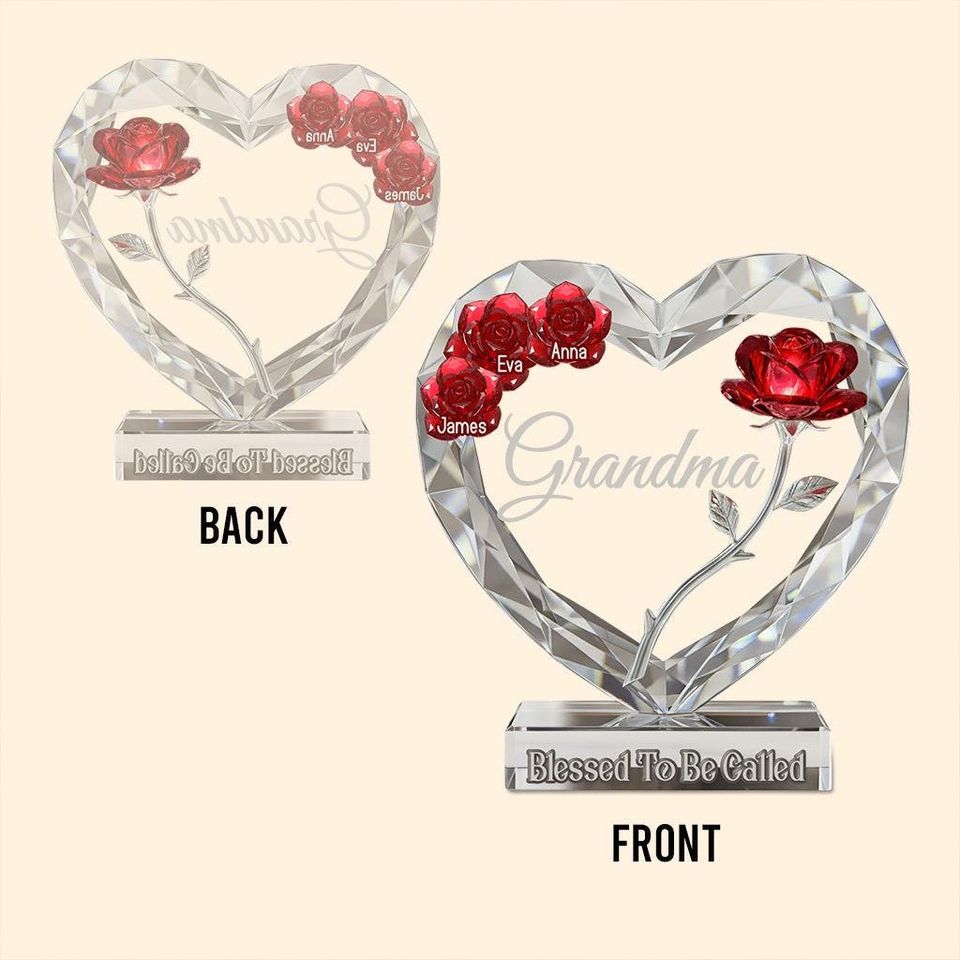Personalized Acrylic Heart Plaque for Grandma | Custom Rose Keepsake