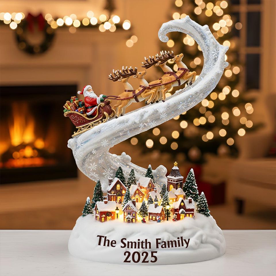 Personalized Santa Sleigh Plaque, Light Up Christmas Decoration, Custom Family Name