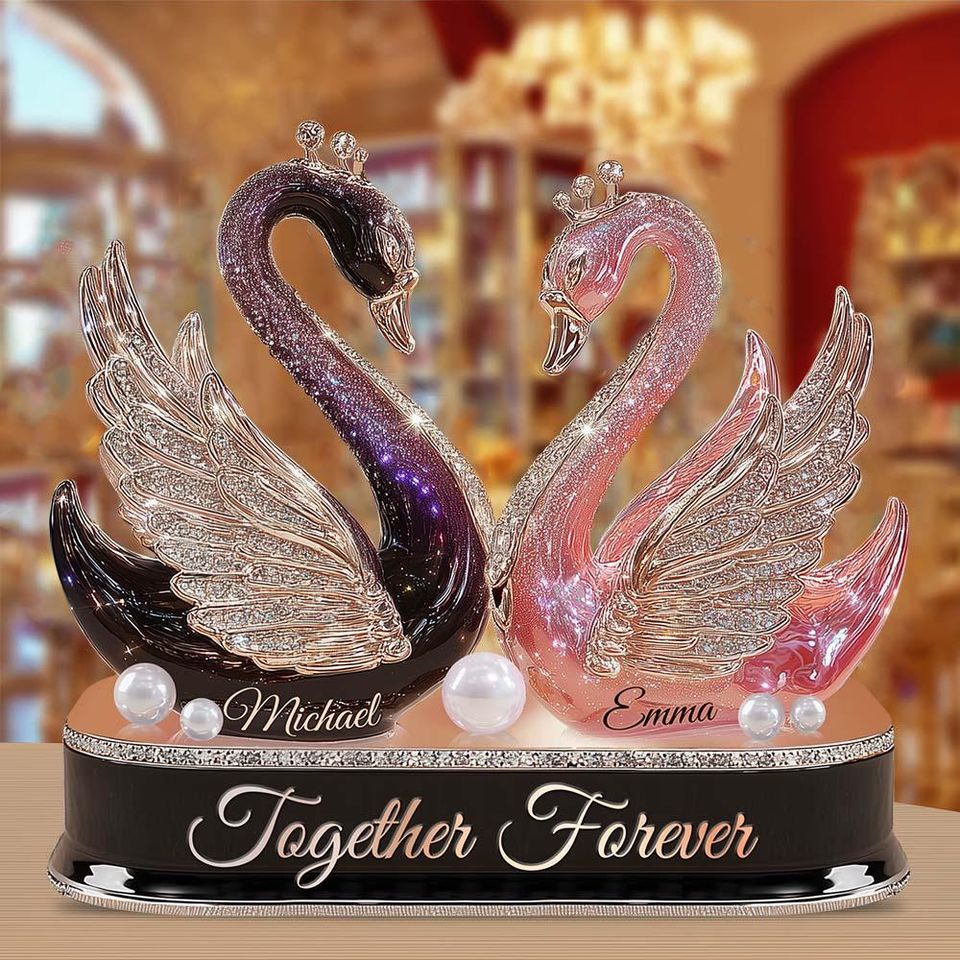 Personalized Swan Couple Acrylic Plaque, Custom Name Romantic Anniversary Decor