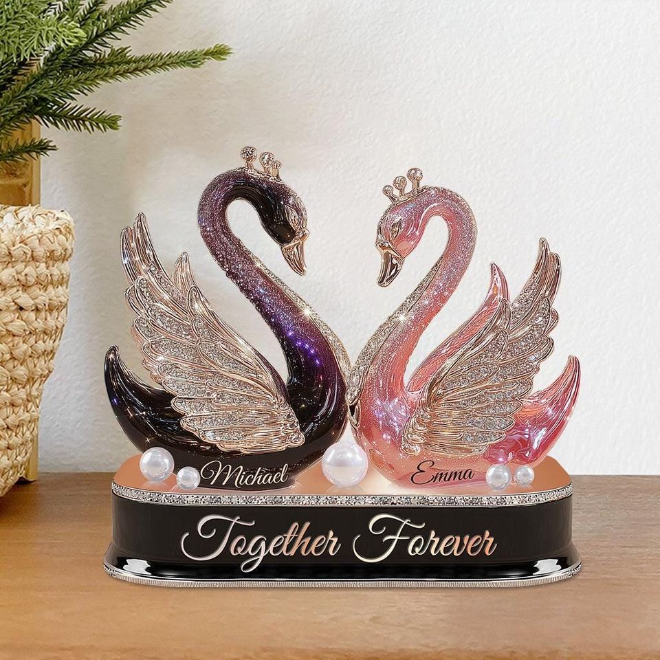 Personalized Swan Couple Acrylic Plaque, Custom Name Romantic Anniversary Decor