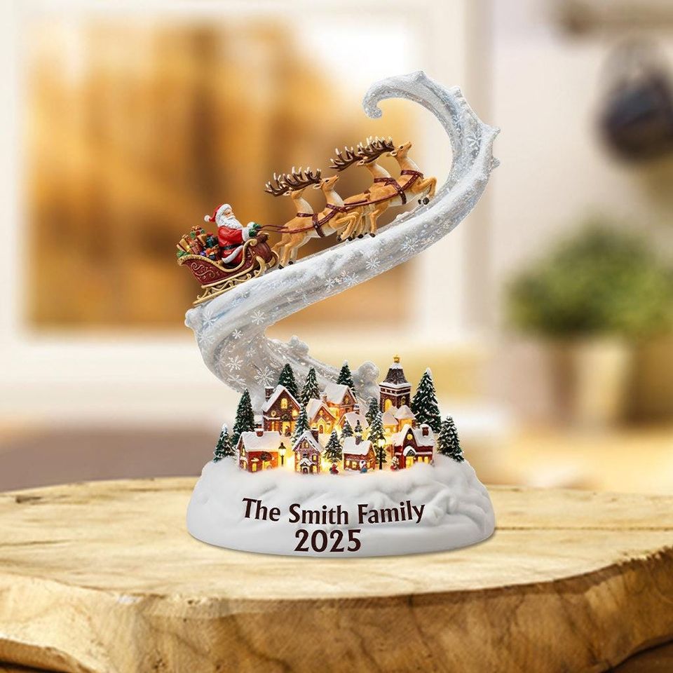 Personalized Santa Sleigh Plaque, Light Up Christmas Decoration, Custom Family Name