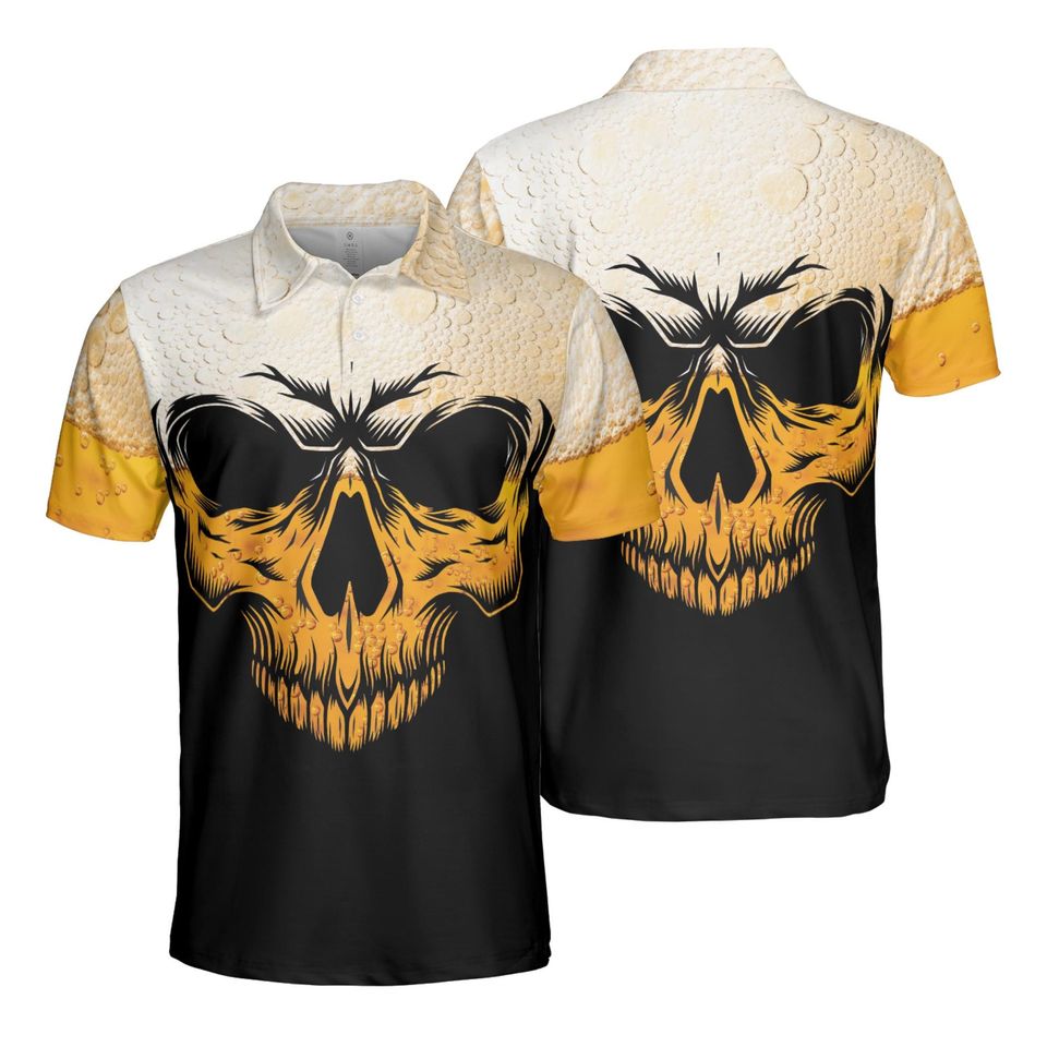 Beer Skull Polo Shirt: Funny Halloween Drinking Outfit