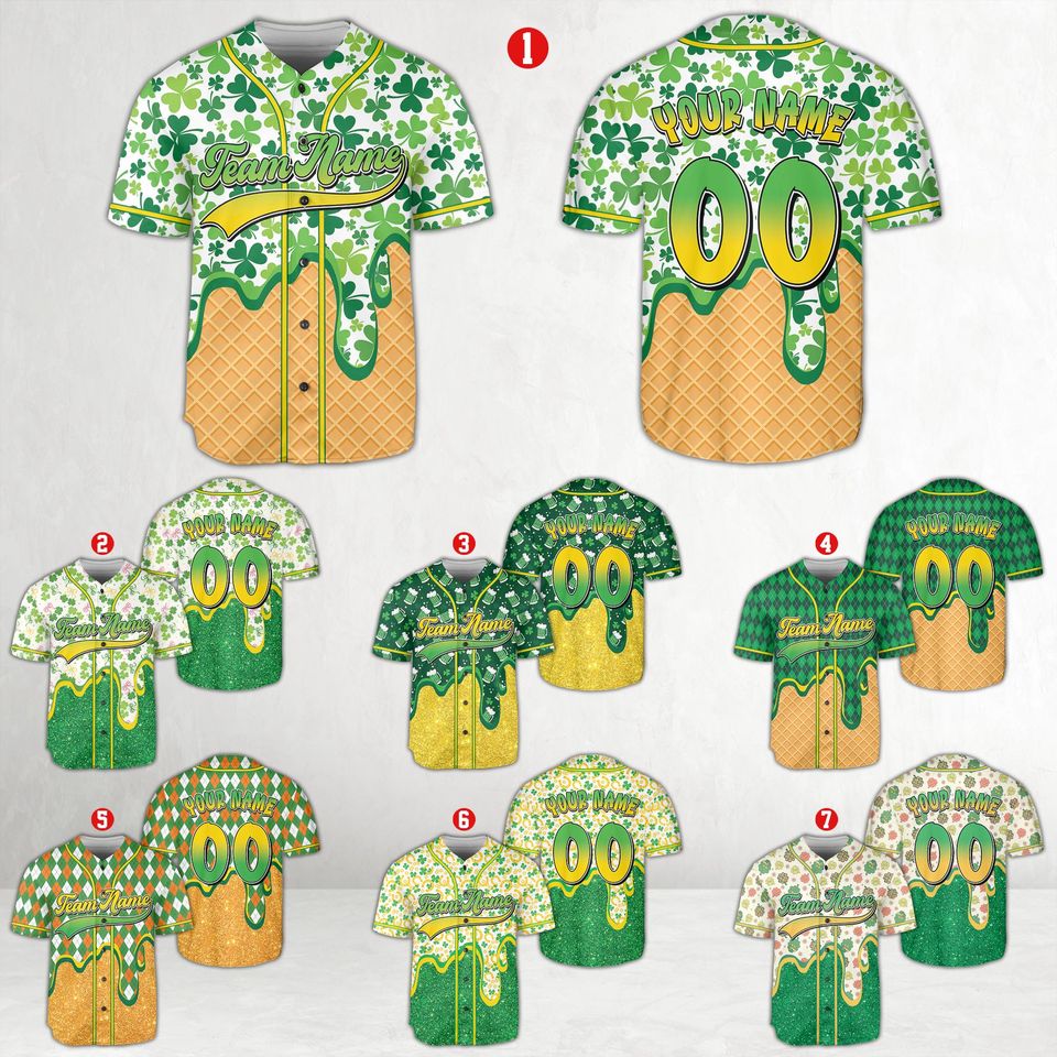 Dripping St Patrick Baseball Jersey, Custom Name Lucky Shamrock Charm, Personalized Irish Holiday Gift, Clover, Green Beer Drip Jersey